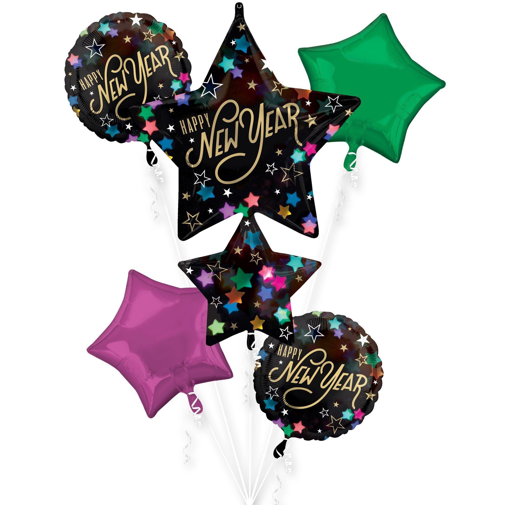 Premium Starlit New Year Foil Balloon Bouquet with Balloon Weight, 13pc